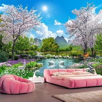 사용자 정의 3d 사진 벽지 홈 장식 벚꽃 나무 백조 사슴 풍경 벽화 거실 침실 벽화 벽 종이, 1㎡
