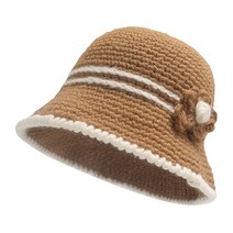 ZLYC 여성용 겨울 버킷 모자 패션 니트 클로슈 단색 따뜻한 크로셰 캡 믹스 로즈 587525, Brooch Flower Khaki