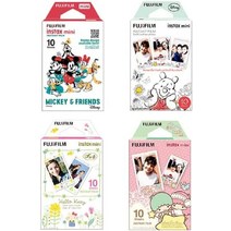 후지필름 체키 4종 세트 인스탁스 미니 디즈니 산리오 미키와 친구들 + 곰돌이, 기본