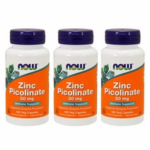 나우푸드(now foods) Now Foods 아연 피콜리네이트 50mg 식물성 캡슐 120개 3팩 NOW 184000, 120 Count (Pack of 3), 3개, 120정