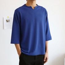 더베이직샵 베이직 슬릿넥 링클프리 리버풀 원단 브이넥 무지 7부 티셔츠 4컬러 3사이즈