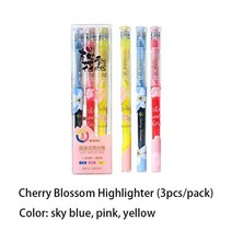3형광펜 스카이 블루 핑크 옐로우 펜 싱글 헤드 카와이 러블리 마크 레코드 광고 문구 학생 학교, 01 3 colors