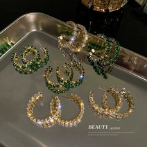 925 실버 바늘 녹색 지르콘 C 자형귀걸이 다이아몬드, 4 실버 바늘 라운드 화이트