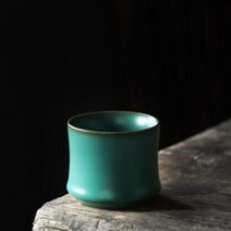 전통 찻잔 보이차 말차 다완 정호 개완 막사발 찾잔 60ML 짙은 녹색 유약 대나무, 초록