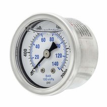 액체 충전 센터 백 마운트 압력 게이지 3.8cm(1.5인치) 다이얼 0-2000 PSI 0.3cm(1/8인치) 수 NPT 연결 스테인리스 스틸 케이스 및 베젤 (1), 1
