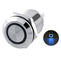 12V 12mm 방수 누름 푸쉬 버튼 스위치 블루LED링 플랫