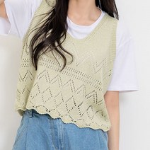펀칭 크롭 조끼 여자 여름 브이넥 베스트 민소매 니트 2333xa