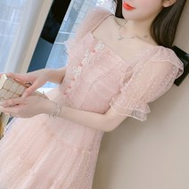 XINHUA 자수 레이스 드레스 2022 여름 뉴 핑크 달콤한 메쉬 거즈 스티칭 공주 스타일 치마 ZB-250931