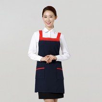 H형 라인 배색 민자앞치마 식당 홀서빙 주방 / 자수 나염 가능, 블랙(레드줄), 1개
