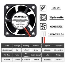미션쿨러 라디에이터 2개 볼 40mm 냉각 팬 40x40x20mm 쿨러 24V 12V 5V 4020 컴퓨터 케이스 팬 핀 3 방열, 01 5V Hydraulic, 01 5V Hydraulic