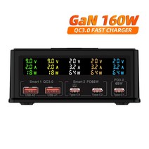 가성비GaN USB 충전기 스테이션 160W c타입 PD 고속 허브 C 무선 노트북용, 01 Black_03Power Plug