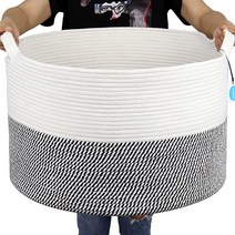 Casaphoria XXXLarge 면 로프 바스켓 55.1cm x 35.1cm(21.7 21.7 13.75인치) 우븐 세탁 담요 바구니 손잡이 보관 이불 쿠션 스레드 406312, ‎ White & Grey