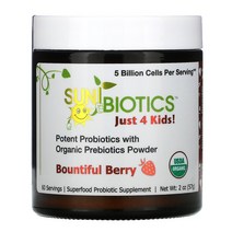Sunbiotics Just 4 Kids 포텐 프로바이오틱스 오가닉 프리바이오틱스 파우더 바운티풀 베리 5 Billion 2 oz (57 g)