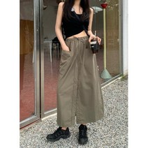 바스락스커트 하이 웨이스트 하프 렝스 레트로 스트레이트 여성 여름 신제품 틈새 디자인 스플릿 캐주얼
