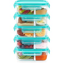 Pyrex Mealbox 10피스 도시락 상자 세트 2.3컵 분할 유리 식품 보관 용기 무독성 BPA 프리 래칭 뚜껑 냉동고 전자레인지 및 상단 랙 식기 세척기 사용 가능 칸막이, 3 Cup - No Leak_10 PC Set