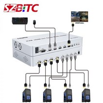 SZBITC-KVM Swither 4x1 쿼드 멀티 뷰어 4K60Hz 4 인 1 아웃 USB 키보드 마우스 컴퓨터 PC PS4 노트북용 IR 제어 포함, US Plug_15m
