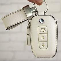 테찌 싼타페 i30 벨로스터 레이 모닝 3버튼 현대기아 공용 스마트키가죽케이스 키링 태슬 풀세트 HUNKI02, 비얀코(화이트)