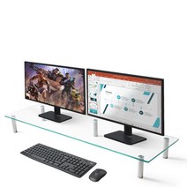 낮은 강화 유리 듀얼 모니터 받침대 거치대 모니터스탠드 책상정리 아이맥받침대 모니터선반 사무실필수품