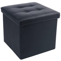 LotFancy Storage Ottoman. 33x30.5x30.5cm(13x12x12인치) 소형 발 스툴 뚜껑이 있는 정사각형 오토만 보관 큐브 다리 받침대용 블랙 인조 가, Faux Leather_17'-Black