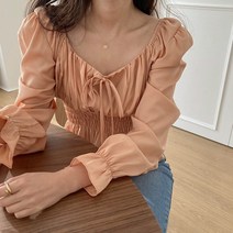 드레스날다 꽃이피다 스모크 셔링 스퀘어넥 블라우스(bl622)