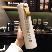 2022 스타벅스 휴대용 블랙 스테인레스 스틸 텀블러 보온병 우드 500ml CP799, 화이트레터