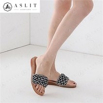 셀러허브 패션 [애슬릿] 큐빅 포인트 짜임 스트랩 플랫 뮬 슬리퍼