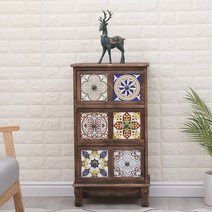 원목 3단 서랍장 레트로 클래식 오동나무 틈새 약장스타일 엔틱 4단 5단, 6각 격자 C