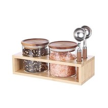 KKC Airtight Glass Loose Tea Storage Holder Container Tea Canisters For Loose Tea Ground Coffee Glas, 18 Floz x 2 + Rack + Scoop x 2