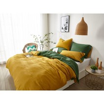 우노홈케어 호텔식 린넨 침구커버 단품 이불커버 베개커버 여름이불 LINEN DUVET COVER PILLOW CASE OEKO-TEX, K 이불커버 (230x238cm), 옐로우/그린