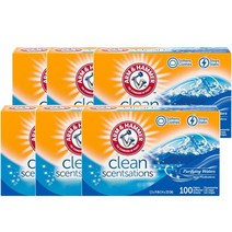 암앤해머 패브릭 소프트너 시트 퓨리파잉 워터 100시트 ARM & HAMMER Fabric Softener Sheets Purifying Waters, 6팩
