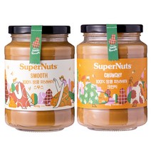 2병 묶음 땅콩100% 피넛 버터 슈퍼너츠 땅콩버터 460g 잼 비건 스프레드, 스무스 460g, 스무스 460g, 1개