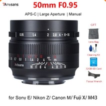 DSLR 미러리스 렌즈 단 광각 망원 7 artisans 7artisans 50mm f0.95 aps-c 수동 초점 니콘 z m43 fuji xf canon ef-m e용 호환, 43