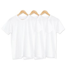 트라이 남녀공용 베이직 라운드 흰색 반팔 면 티셔츠 3p