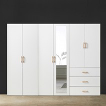 이엔 (800옷장/이불장+거울장+3서랍장) 2400 장롱세트 시스템장 드레스룸 장농, 옷장 세트, 화이트