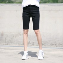 국내생산 슬림 5부 스판 커팅 블랙반바지 여성 면반바지