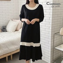 [커스텀에이블] 라운드 배색 밑단 프릴 롱원피스_C2301OP007A