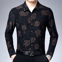남성 셔츠 건달 조폭셔츠 봄 가을 실크 긴팔 꽃무늬 패션 트렌드 비즈니스 캐주얼 착