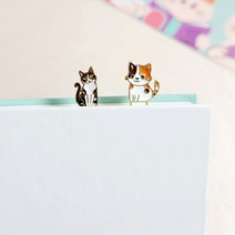북클립 고양이 캐릭터 2종 금속 클립 책갈피 북마크 메탈, 브라운