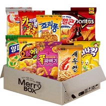 메리박스 농심 스낵세트 10종(쌀새우깡+꿀꽈배기+오징어집+양파링+바나나킥+콘칩+카라멜땅콩+죠리퐁+꼬깔콘매콤달콤+도리토스치즈), 1세트