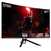 GTEK 165Hz 2K 게이밍 모니터 27인치 프레임리스 디스플레이 QHD 2560 x 1440P 커브드 1800R VA 1ms MPRT 144Hz HDR 지원 Free, 27인치 2K 165Hz 1ms