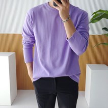 남자 오버핏 특양면 스판 라운드 무지 긴팔 티셔츠