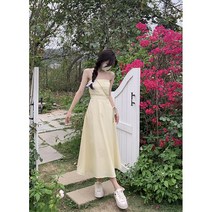 심플 봄 여름 공주 A라인 민소매 나시 롱 원피스