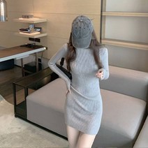 감성갤러리 터틀넥 목폴라 쫀쫀 슬림핏 골지 니트 미니 원피스 니트원피스 S-C014