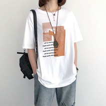 이노뱅크 INO357B 데일리 루즈핏 언발 프린팅 면 티셔츠