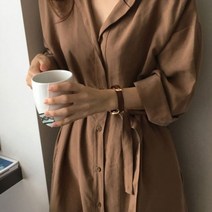 SAMARA 루즈핏 에스닉 셔츠형 앞단추 간절기 롱 원피스 YJ