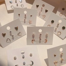 수리39링 [당일발송] 하트 큐빅 일주일귀걸이 레이어드귀걸이 심플귀걸이 귀걸이세트 귀걸이