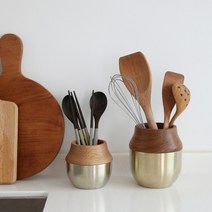 수저통-L 원목 스테인레스 정리함 케이스 소품 꽂이, 월넛실버