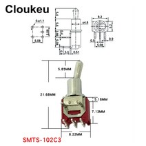 5pcs SMTS-102C3 초소형 빨간색 5mm 3pin/2 파일 on-on 벤딩 핀 로커 스위치 토글 1.5a250v 3a125v, 한개옵션0