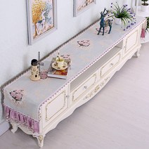 SKANDSALO 식탁보 레이스 패브릭아트 직사각형 거실 화장대 신발장 긴테이블 커버먼지방지 덮개천, T02-행복나무 보라 2, C05-46*180CM(적합 장롱 110-140CM)