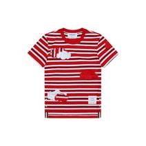 톰브라운 [THOM BROWNE] 여성 아플리케 장식 스트라이프 티셔츠 레드 QTB22FRTS001RD